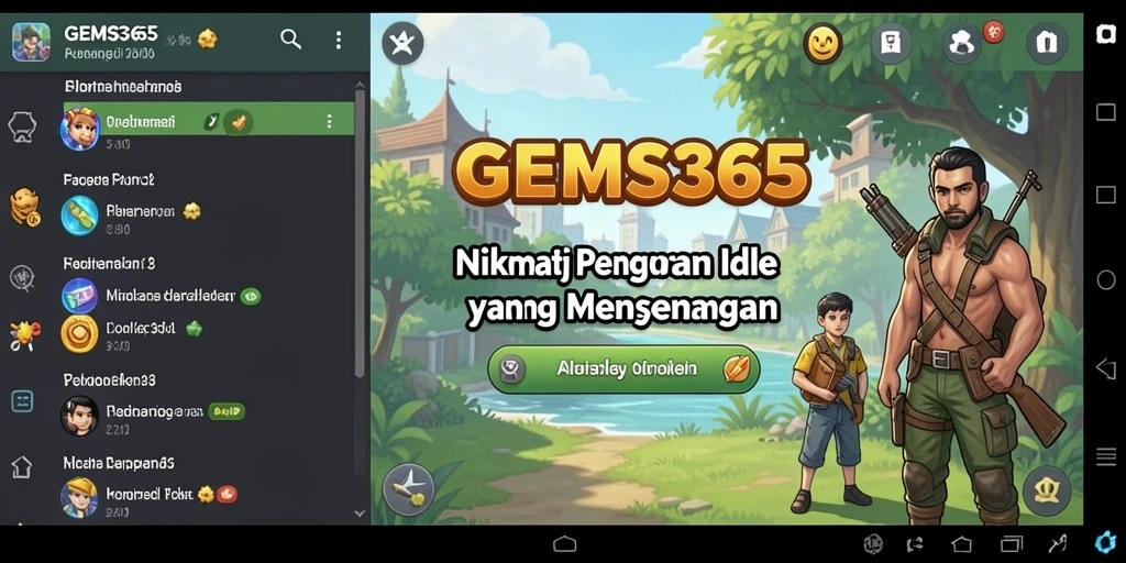 Screenshot gameplay <strong>GEMS365</strong> menunjukkan elemen Idle yang menarik dan mudah dimainkan.
