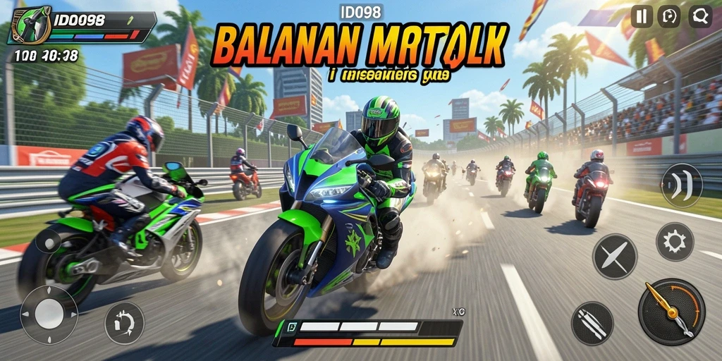 Tampilan gameplay balapan motor yang mendebarkan di ID098.