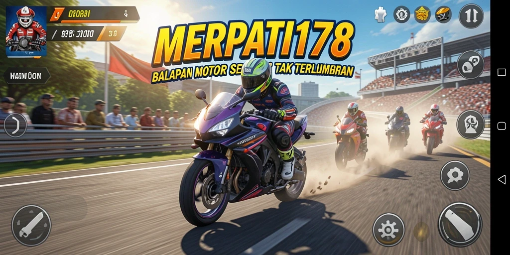 Tampilan gameplay seru di MERPATI178 dengan aksi balapan motor yang mendebarkan.
