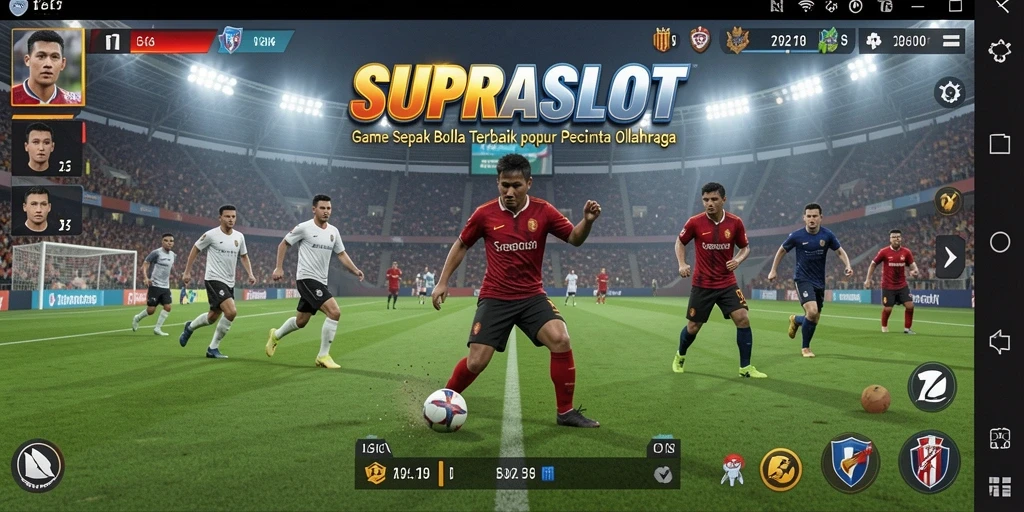 Tangkapan layar SUPRASLOT menunjukkan aksi bermain sepak bola yang mendebarkan.